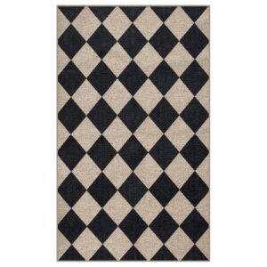 Lahome Checkered Easy Jute Area Rug, 3x5 Outdoor Patio Rug Washable Rugs for Entryway Diamond Indoor Outdoor Living Room Rugs, Farmhouse Neutral Non Slip Black Carpet for Backyard Bedroom