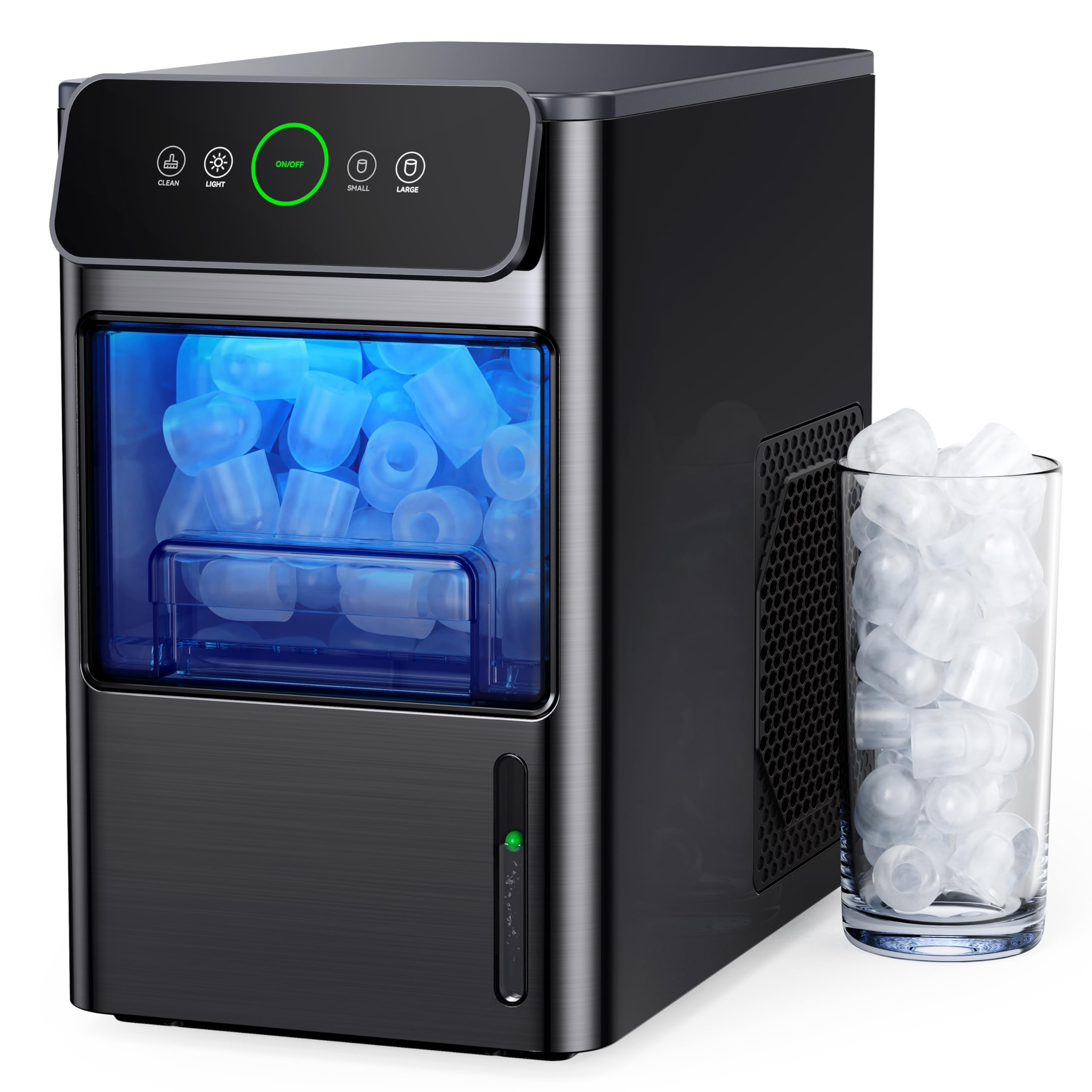 Silonn Ice Maker Coutertop Machine - Portable Ice Cube Maker, 2.6lbs Ice Basket with Bullet Ice in 6 Mins, Visible Water Level Window and Scoop, Stainless Steel, Ideal for Kitchen, Office, Camping