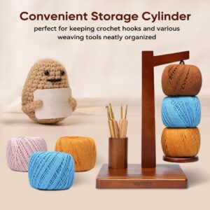 BRWISSEN Wooden Yarn Holder for Crocheting and Knitting with Phone Stand, Crochet Hook Storage, and Magnetic Yarn Ball Holder Spinner - Ideal Gift for Crochet Lovers-Walnut Color