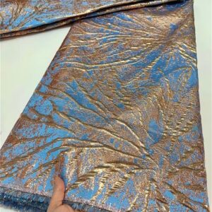 African Brocade Fabric Jacquard Damask Material Nigerian Gilding Lace Floral Cloth Brocade Tissue 5Yard for Dress