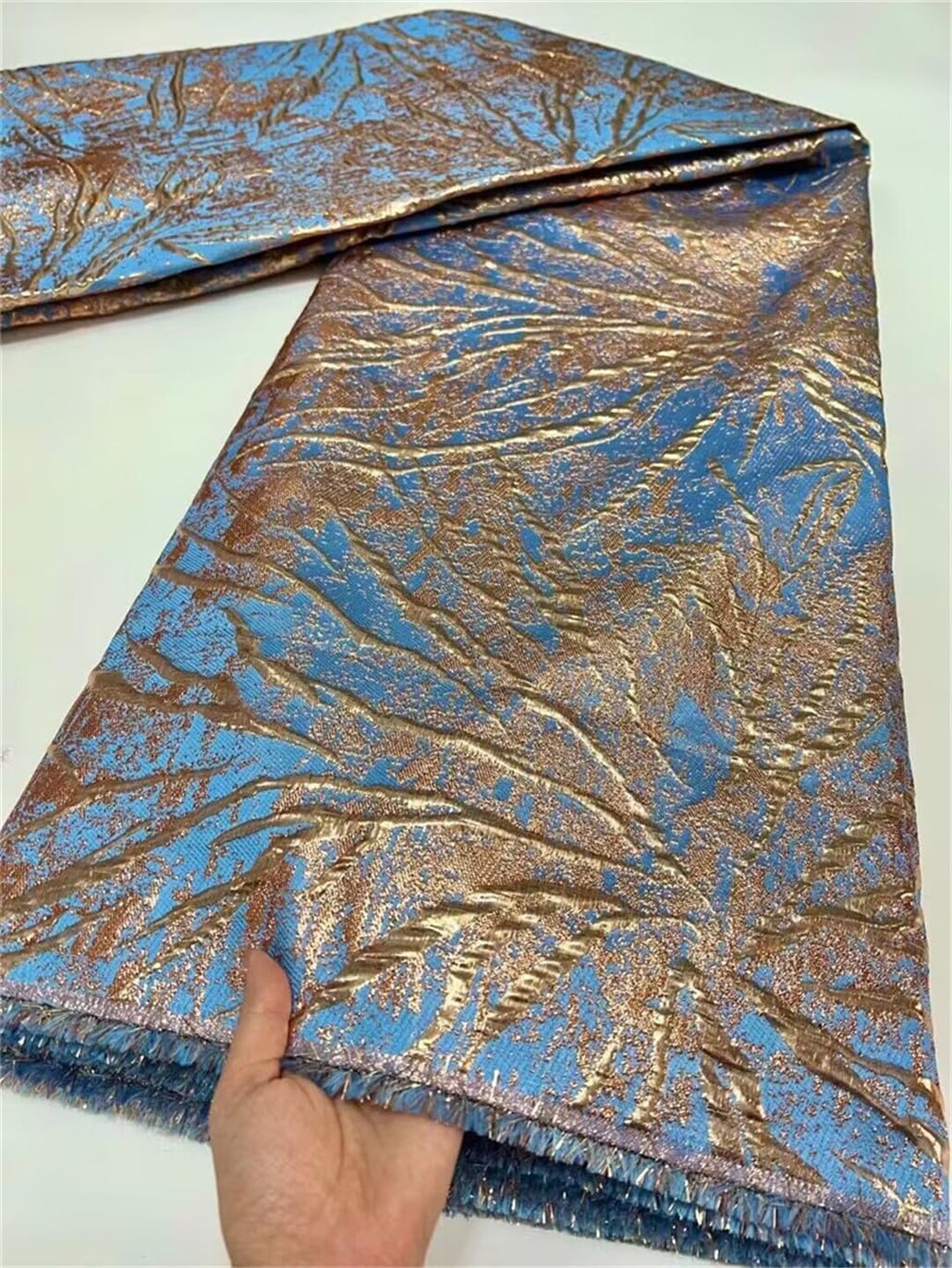 African Brocade Fabric Jacquard Damask Material Nigerian Gilding Lace Floral Cloth Brocade Tissue 5Yard for Dress