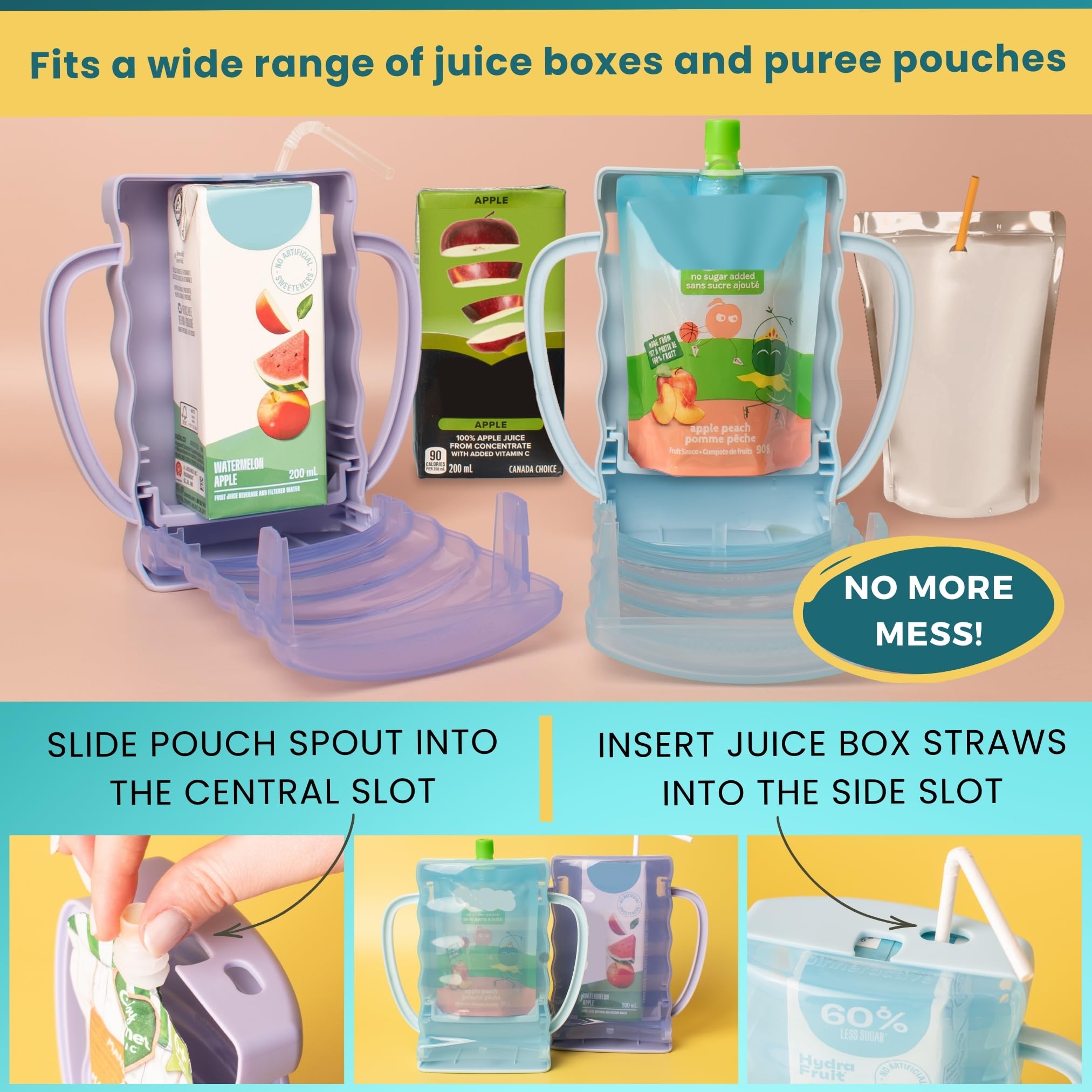 Dinneractive Sip Wiz - Baby Pouch Holder No Squeeze Pouch Food Pouches & Juice Box Holder - Anti-Squeeze Yogurt Pouch Reusable Toddler Essentials 2 Pack