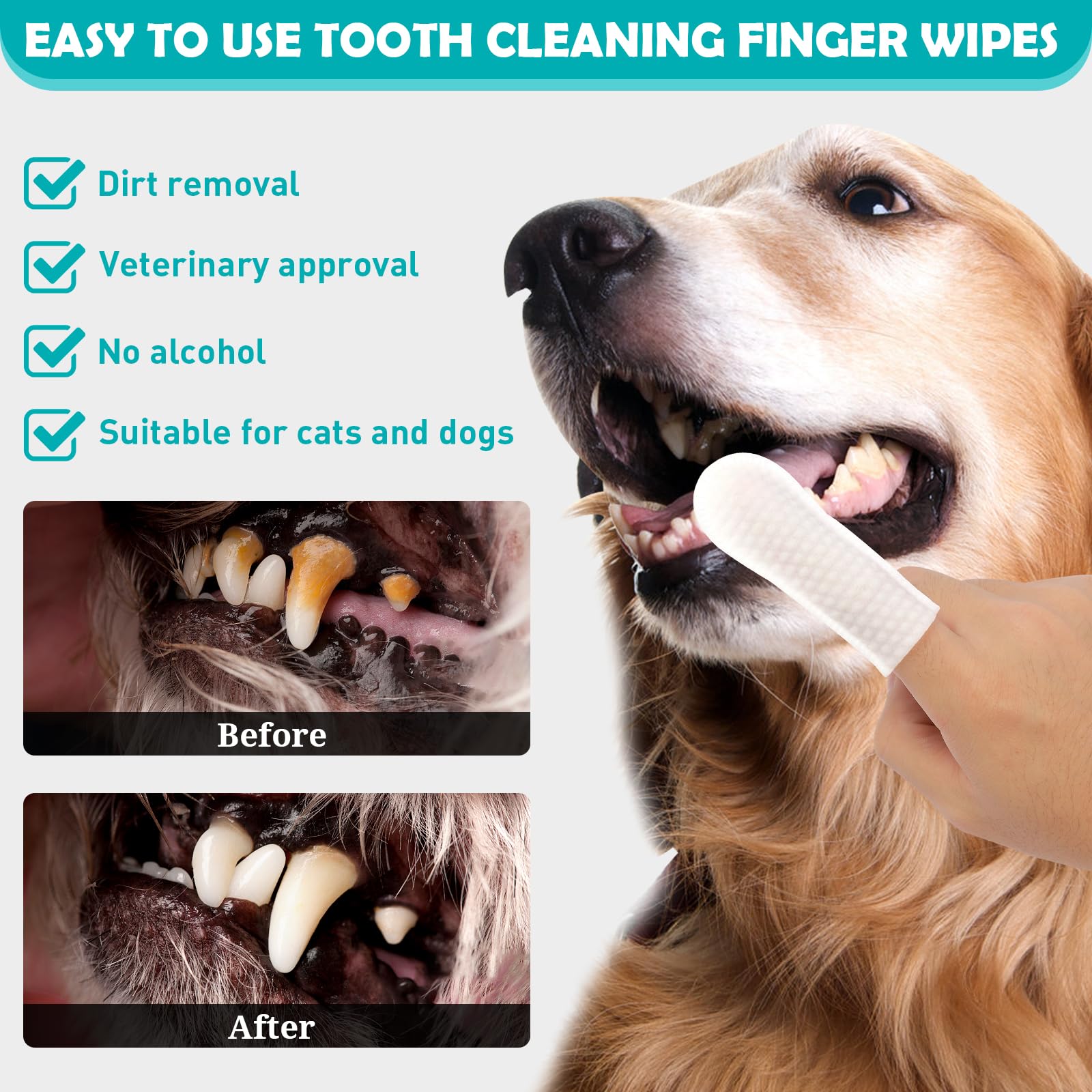 PET Hous Teeth Cleaning Finger Wipes for Cat & Dog & Rabbit.Reduces Plaque & Freshens Breath Finger Wipes, Disposable Gentle Cleaning & Gum Care Pet Wipes (50PCS)