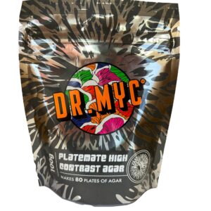 DrMyc.com Platemate "High Contrast" MYC Agar (Malt Extract, Yeast, Carbon) for Wood & Dung Loving Fungi. Complete with Step-by-Step Instructions. Designed for dung & wood lovers. Makes 80-120 plates