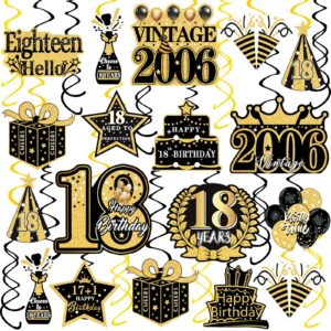 42pcs black and gold 18th birthday hanging swirls decorations for boys girls, happy 18th birthday streamers party decorations, vintage 2006 eighteen birthday ceiling decorations hanging whirls