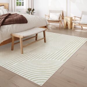 Lahome Rainbow Area Rug for Bedroom, Modern Nursery Playroom Rug Large Area Rugs 5x7 for Bedroom Aesthetic, Living Room Boho Machine Washable Beige Area Rug Non Slip Floor Carpet for Office Dorm