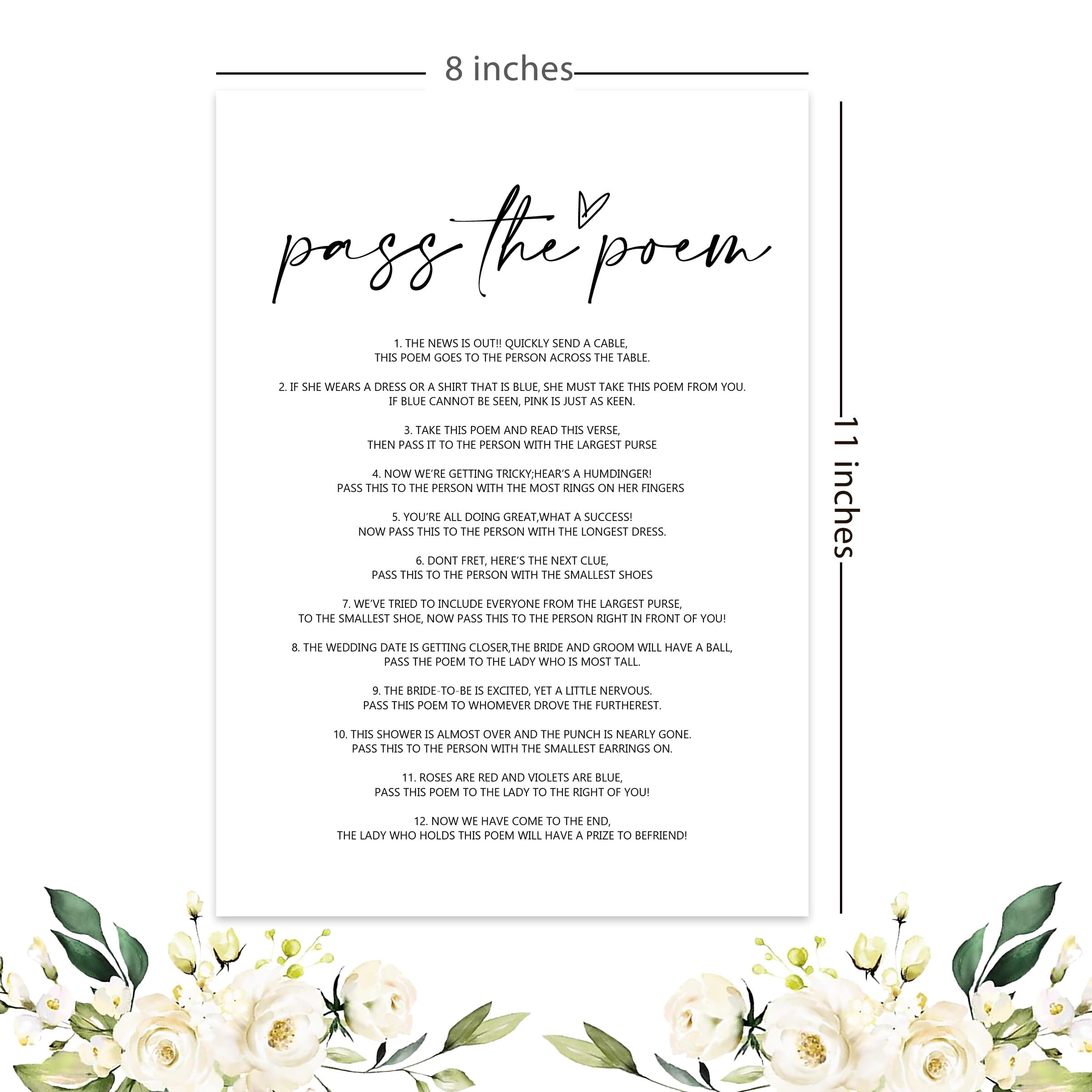 UHADRE Pass The Poem Bridal Shower Game, Minimalist Bridal Shower Cards, Wedding Party Game Cards for Guests, Bridal Shower Ideas-HLYX10