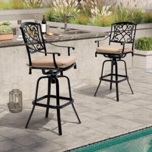 crestlive products heavy duty cast aluminum frame & sunbrella fabric cushion counter height swivel bar stool all weather patio furniture antique brown finish for outdoor indoor, 2 pcs (beige)