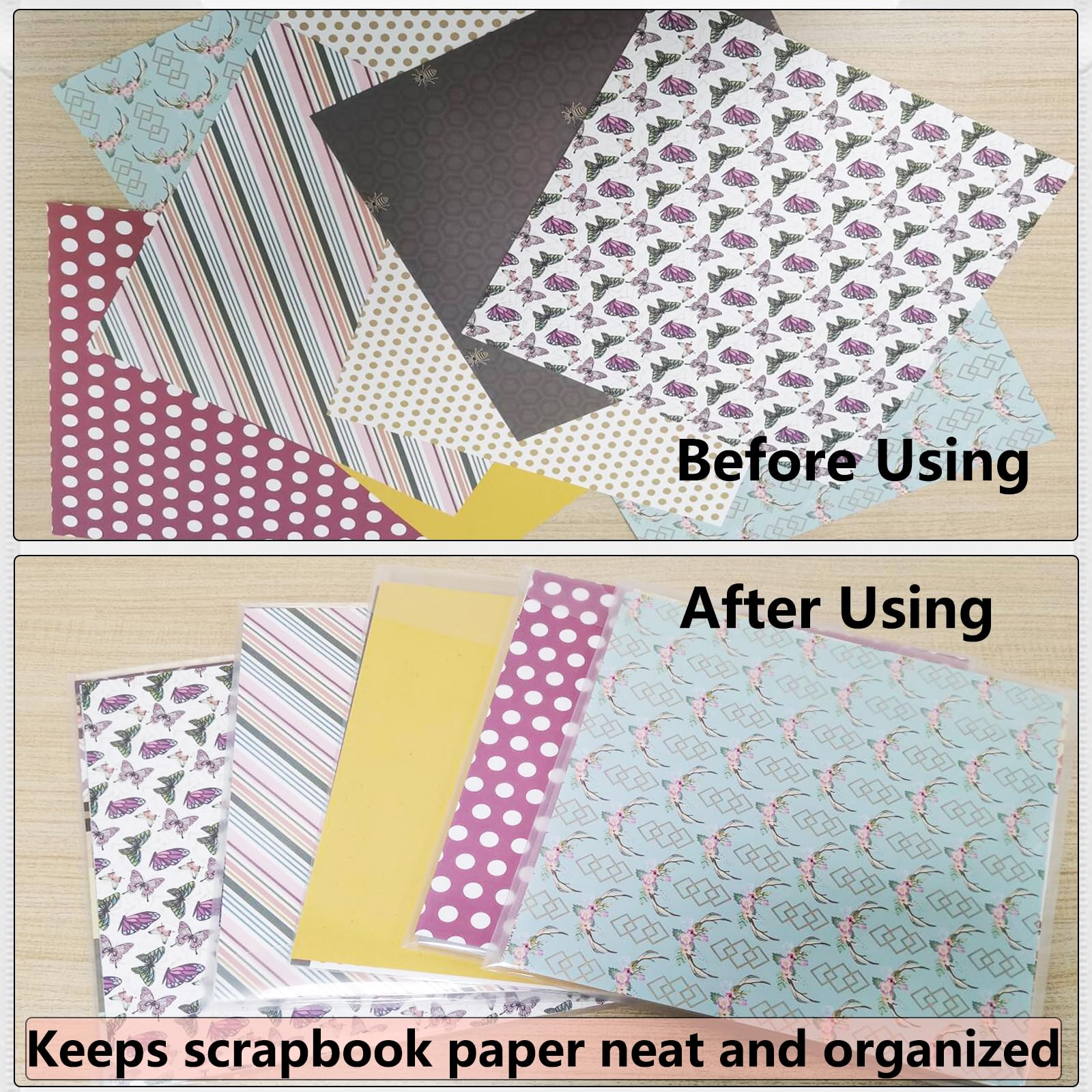 Cldamecy 12 Pieces Transparent Scrapbook Organizer Envelopes Storage Pockets Sleeves for Storing 12 x 12 inch Paper,Cardstock,Vinyl Scraps with 60 pcs Label Stickers