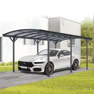 Real Relax Carport 10 x 19 ft Heavy Duty Metal, Outdoor Aluminum Arch-Roof Canopy with Polycarbonate Panel for Cars, Boats & Ideal Shelter, Grey