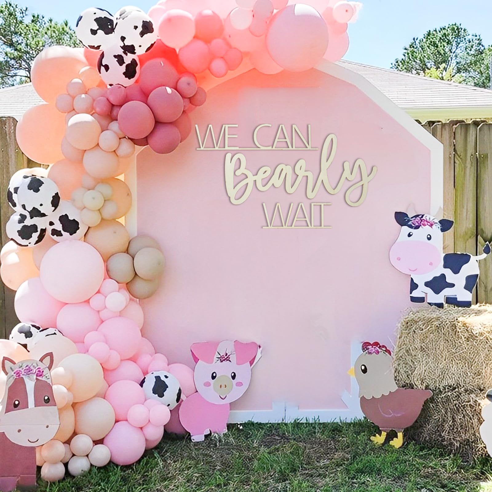 We Can Bearly Wait Sign for Teddy Bear Baby Shower Decoration Backdrop,Baby Boy Girl Gender Reveal Backdrop,Baby Announcements Photo Props(Wooden)