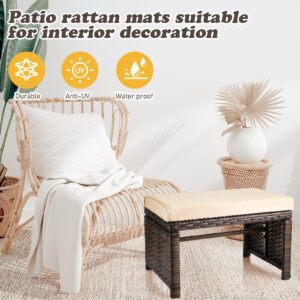 2 Pcs Patio Rattan Ottomans Outdoor Wicker Ottomans Patio Footstool Footrest with Removable Cushion Soft Zippered Cushions Function Footstool Seat Table for Backyard Balcony Poolside(Beige, Brown)