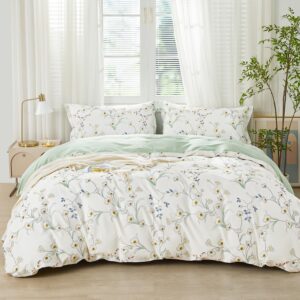 saphreas floral duvet cover set queen size 3pcs white fresh magnolia flower botanical bedding comforter cover set 100% cotton 1 quilt cover 90"x90" 2 pillow shams(no comforter)