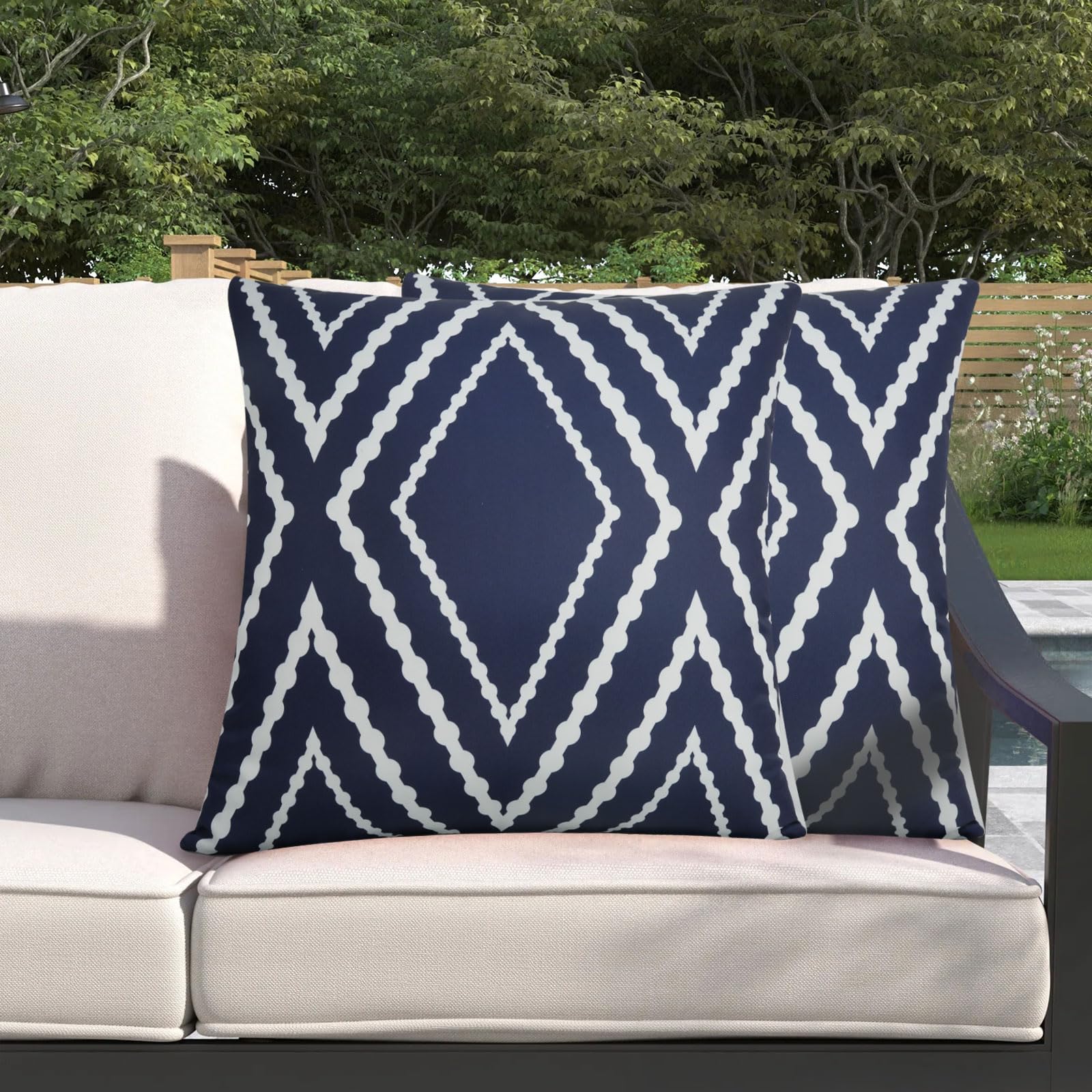 Adabana Outdoor Waterproof Throw Pillow Covers Set of 2 Boho Geometric Pillows Cover for Patio Garden 18 x 18 Inch Navy Blue