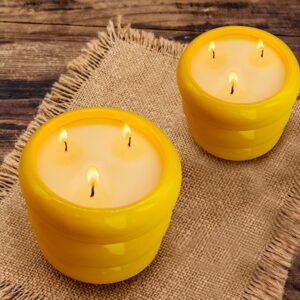 Outdoor 3 Wick Large Citronella Candle, 18oz, Ceramic, Yellow, Strong Lemongrass Scented Candles, for Patio Decor, Outside Table, Beautiful Candle Jars