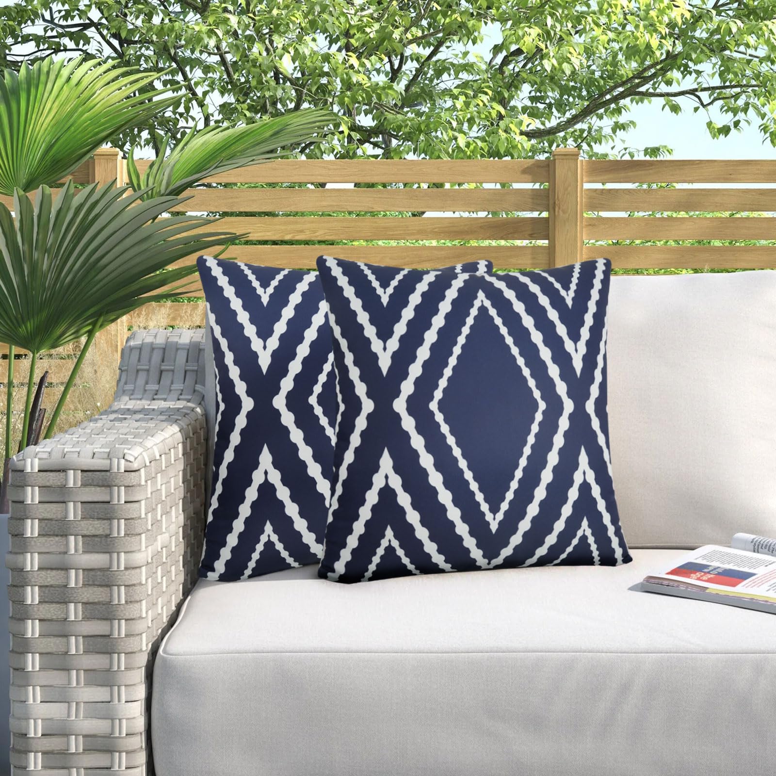 Adabana Outdoor Waterproof Throw Pillow Covers Set of 2 Boho Geometric Pillows Cover for Patio Garden 18 x 18 Inch Navy Blue