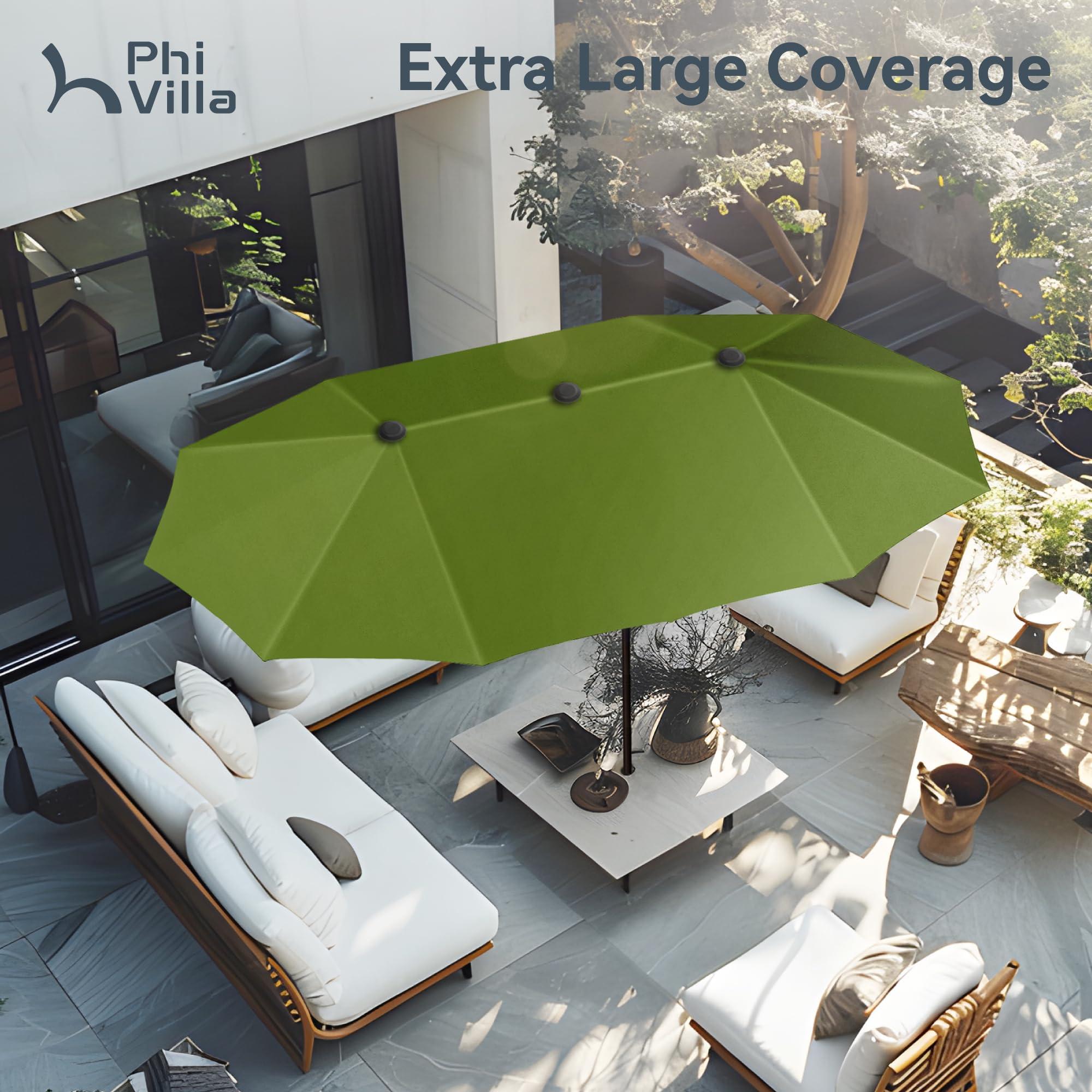 PHI VILLA 13ft Large Patio Umbrellas, Double-Sided Outdoor Market Rectangle Umbrella for Outside, Lime Green