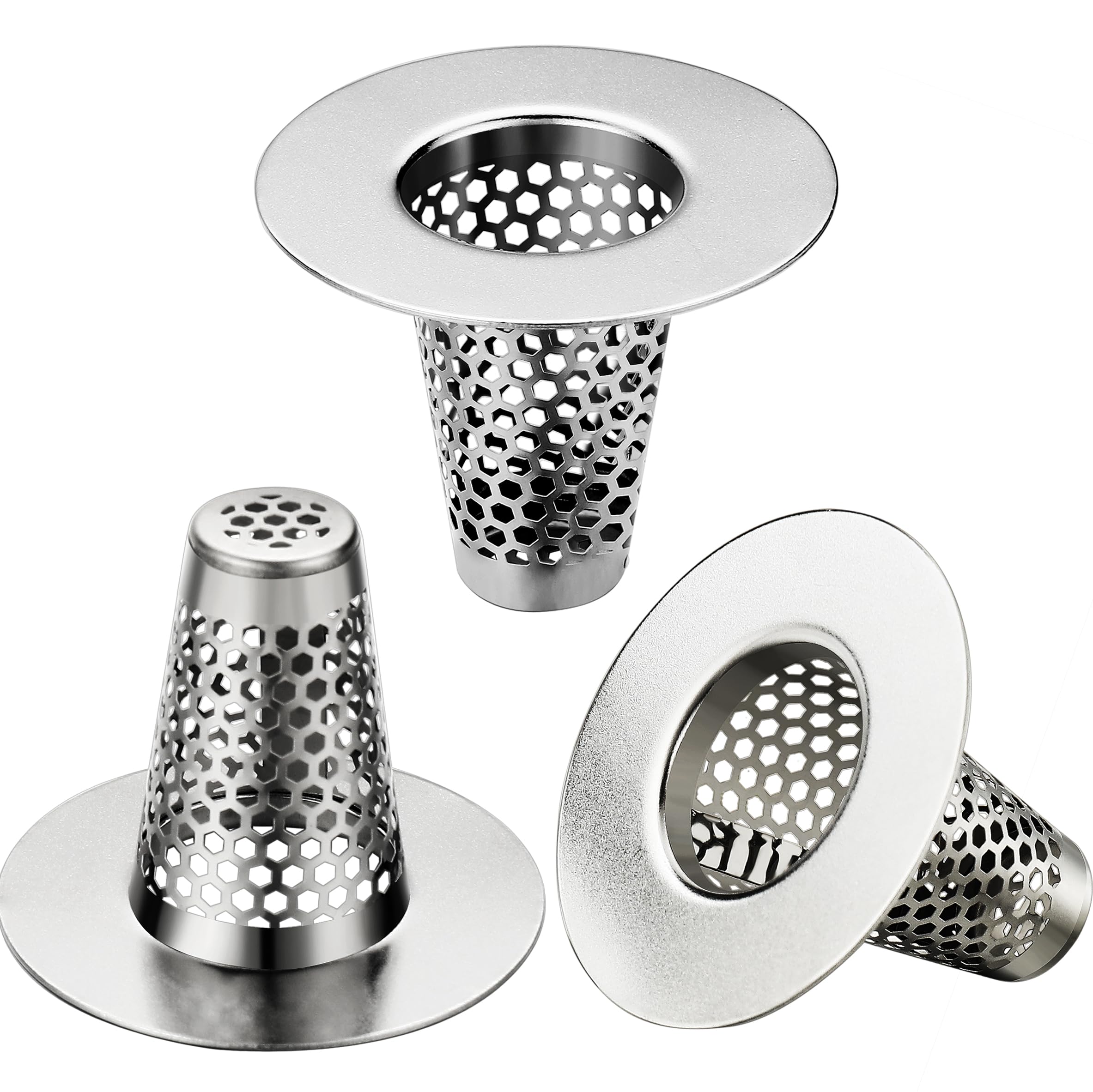 3PCS Bathroom Sink Drain Strainers for 1"-1.6" Depth Than 1.6" Drain Hole,Stainless Steel Bathroom Sink Drain Hair Catcher for Laundry, Utility, RV Sink.Small Conical Bathroom Sink Strainer Basket