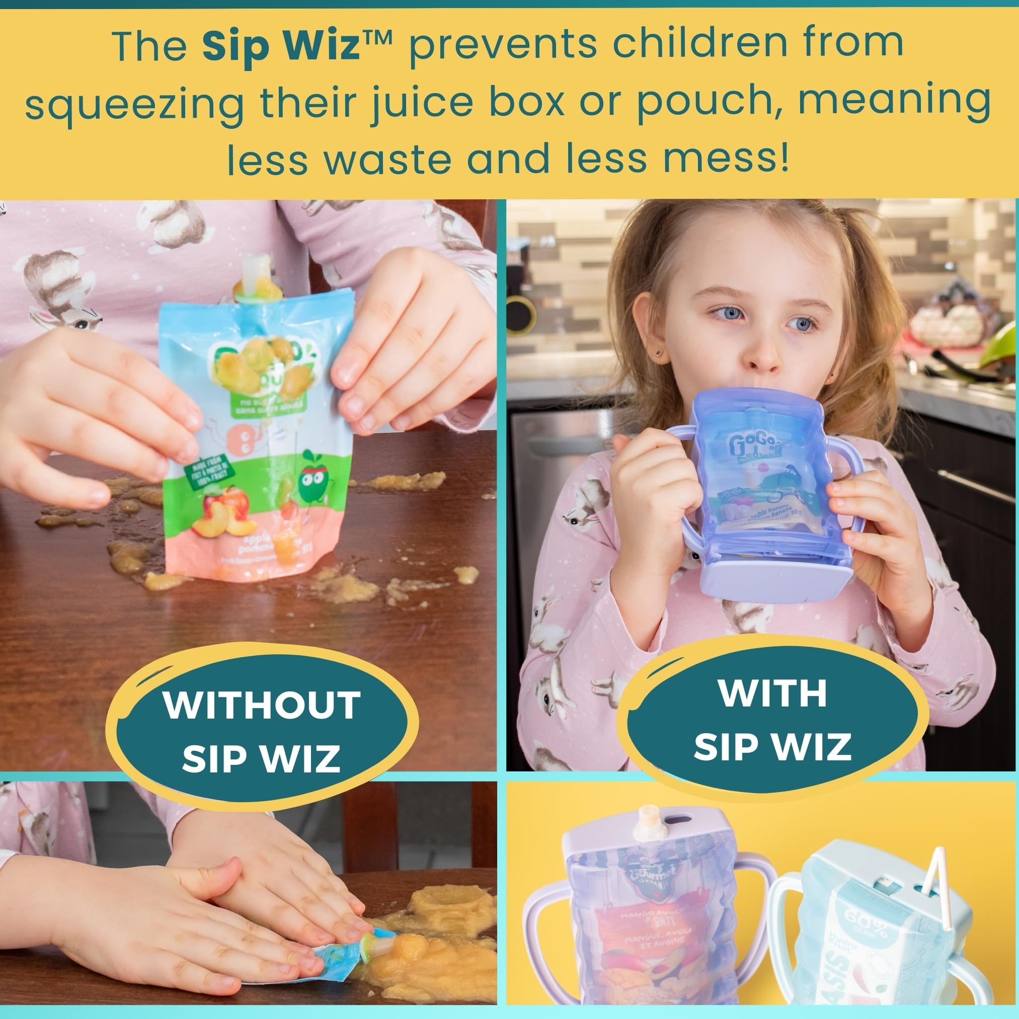 Dinneractive Sip Wiz - Baby Pouch Holder No Squeeze Pouch Food Pouches & Juice Box Holder - Anti-Squeeze Yogurt Pouch Reusable Toddler Essentials 2 Pack