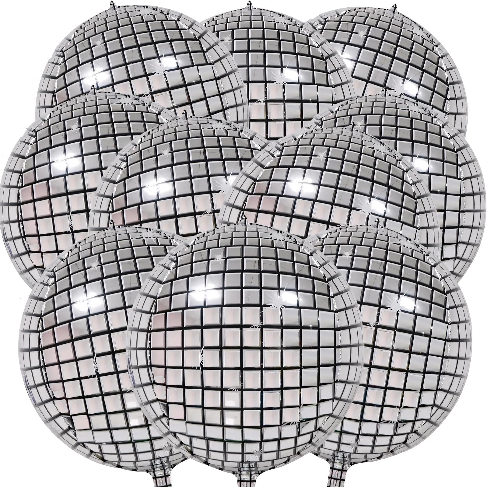 10 Pieces 22 Inches Large Silver Disco Ball Balloons - Large 4D Round Foil Mylar Mirror Balloons for Retro 70s Disco Dance Decorations Birthday Wedding Graduation Party Supplies