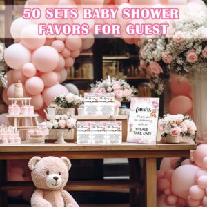 Thyle 50 Set Bear Baby Shower Games Favors for Guests 50 Message from the Bump Card 50 Adjustable Heart Bracelet 1 Baby Shower Wood Sign Baby Shower Thank You Return Gifts for Guests(Pink)