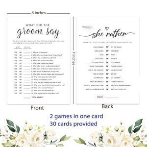 2 Bridal Shower Games, Would She Rather Game &What Did The Groom Say -Set of 30, Double Sided Printed Minimalist Bridal Shower Cards, Wedding Party Game Cards for Guests, Bridal Shower Ideas-HLYX06