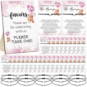 thyle 50 set bear baby shower games favors for guests 50 message from the bump card 50 adjustable heart bracelet 1 baby shower wood sign baby shower thank you return gifts for guests(pink)