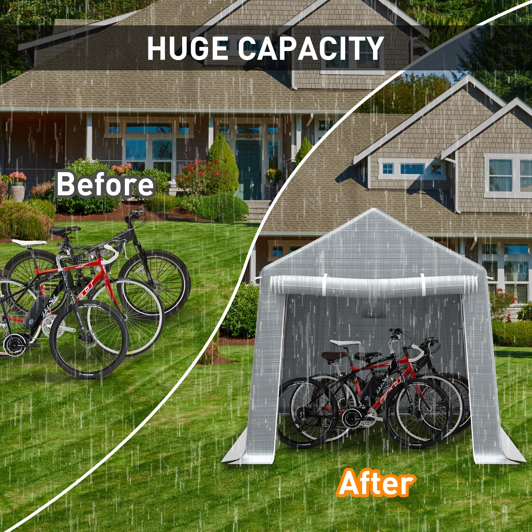 MESTYL 10x10 FT Heavy Duty Carport Outdoor Storage Shed with Roll-up Zipper Door and Ventilated Windows,Waterproof and UV Resistant Portable Garage,Motorcycle ATV Bike Tent Shelter Garden Tools,Gray