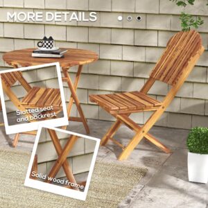 Outsunny 3-Piece Acacia Wood Bistro Set, Foldable Bistro Table and Chairs, Outdoor Bistro Set for Garden, Backyard, Balcony, Deck, Porch, Natural Wood Finish