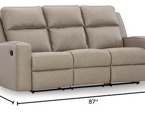 Signature Design by Ashley Lavenhorne Contemporary Faux Leather Manual Reclining Sofa with Drop Down Table, Cup Holders and USB Ports, Beige