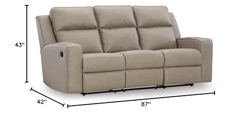 Signature Design by Ashley Lavenhorne Contemporary Faux Leather Manual Reclining Sofa with Drop Down Table, Cup Holders and USB Ports, Beige