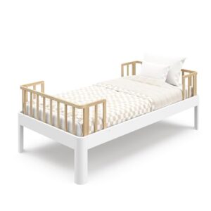 Storkcraft Next Santos Twin-Over-Twin 5-in-1 Convertible Bunk Bed (White with Natural) – GREENGUARD Gold Certified, Converts to Loft Bed and Twin Beds, Modern Style for Kids Room