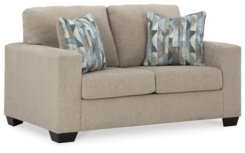 Signature Design by Ashley Deltona Contemporary Loveseat with 2 Accent Pillows, Beige