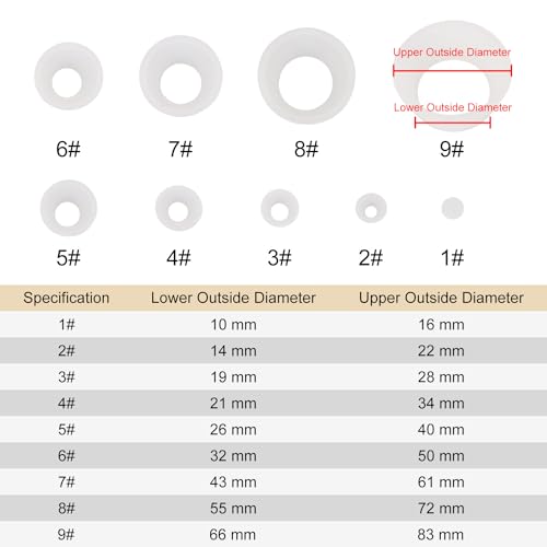 Labasics Filter Adapter Cones, Durable Tapered Collar Silicone Stopper Buchner Funnel Flask Cones Adapter Set, Wear Resistance Smooth Surface, Pack of 9, White