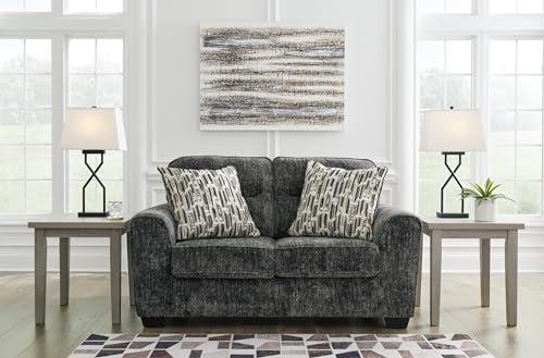 Signature Design by Ashley Lonoke Modern Loveseat with 2 Accent Pillows, Gray