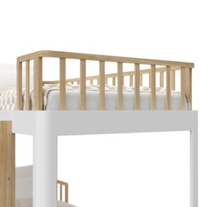 Storkcraft Next Santos Twin-Over-Twin 5-in-1 Convertible Bunk Bed (White with Natural) – GREENGUARD Gold Certified, Converts to Loft Bed and Twin Beds, Modern Style for Kids Room