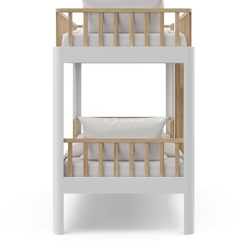 Storkcraft Next Santos Twin-Over-Twin 5-in-1 Convertible Bunk Bed (White with Natural) – GREENGUARD Gold Certified, Converts to Loft Bed and Twin Beds, Modern Style for Kids Room