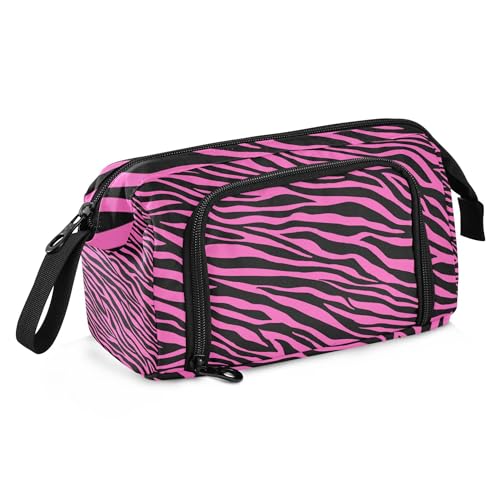 Fisyme Pink Zebra Print Pencil Case Large Capacity Pencil Pouch Pen Bags Box Big Makeup Pencil Case Organizer