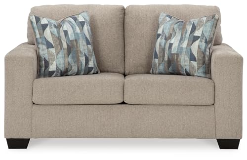 Signature Design by Ashley Deltona Contemporary Loveseat with 2 Accent Pillows, Beige