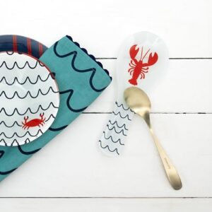 Pavilion - Lobster - Glass 9.25" Spoon Rest Waterfront Lake Boat Beach Ocean Seaside Kitchen Decor