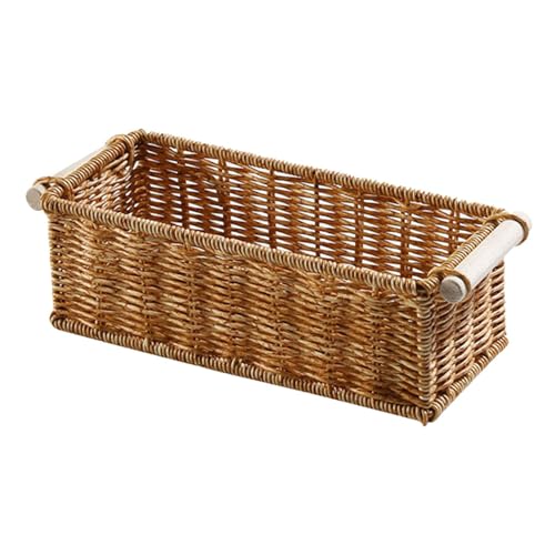 Generic Imitation Rattan Storage Basket,Rattan Bathroom Vanity Trays, Long Narrow Woven Baskets Multipurpose for Bedroom Bar Kitchen, M, Optional