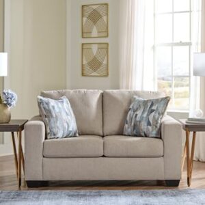 Signature Design by Ashley Deltona Contemporary Loveseat with 2 Accent Pillows, Beige