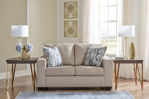 Signature Design by Ashley Deltona Contemporary Loveseat with 2 Accent Pillows, Beige