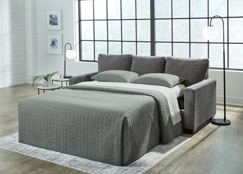 Signature Design by Ashley Rannis Casual 2-in-1 Sofa Sleeper with Folding Gel Memory Foam Mattress, Queen, Gray