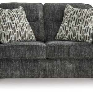 Signature Design by Ashley Lonoke Modern Loveseat with 2 Accent Pillows, Gray