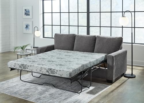 Signature Design by Ashley Rannis Casual 2-in-1 Sofa Sleeper with Folding Gel Memory Foam Mattress, Queen, Gray