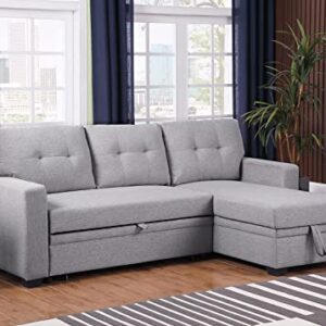 ACQCA 82" Sectional Sleeper Sofa with Pull Out Bed and Chaise Storage, L-Shape Reversible 3 Seater Couch with Tufted Backrest for Living Room,Apartment,Office,Light Gray