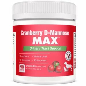 cranberry d mannose max- dog urinary tract (ut) health, bladder and kidney support supplement - uti bladder control for dogs-granules (90 doses)