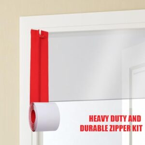 4pcs Dust Barrier Zipper, 7ft x 3in Self-Adhesive Tarp Double Zipper Instant Door Dust Protection with Plastic Sheeting Cutter Construction Plastic Zip Wall Accessories (Red)