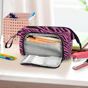 Fisyme Pink Zebra Print Pencil Case Large Capacity Pencil Pouch Pen Bags Box Big Makeup Pencil Case Organizer